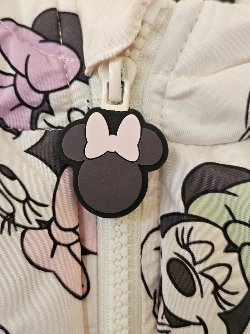Disney Girls Off White and Pink Minnie Mouse Puffer Jacket